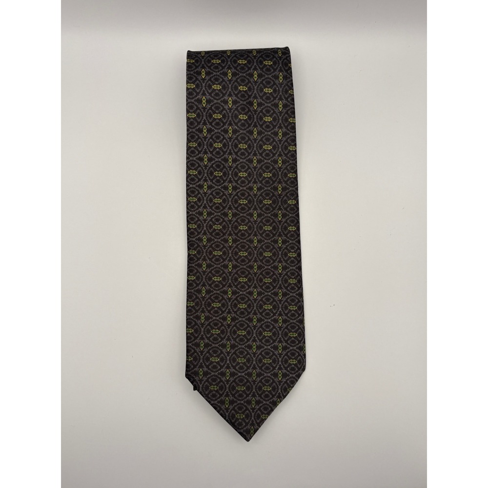 Drussel Milano Italy Mens Necktie Grey Green Geometric Pattern Polyester Tie